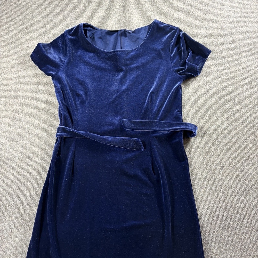 Hillard & Hanson Womens 4 Navy Velvet Maxi Dress Short Sleeve Formal Belt